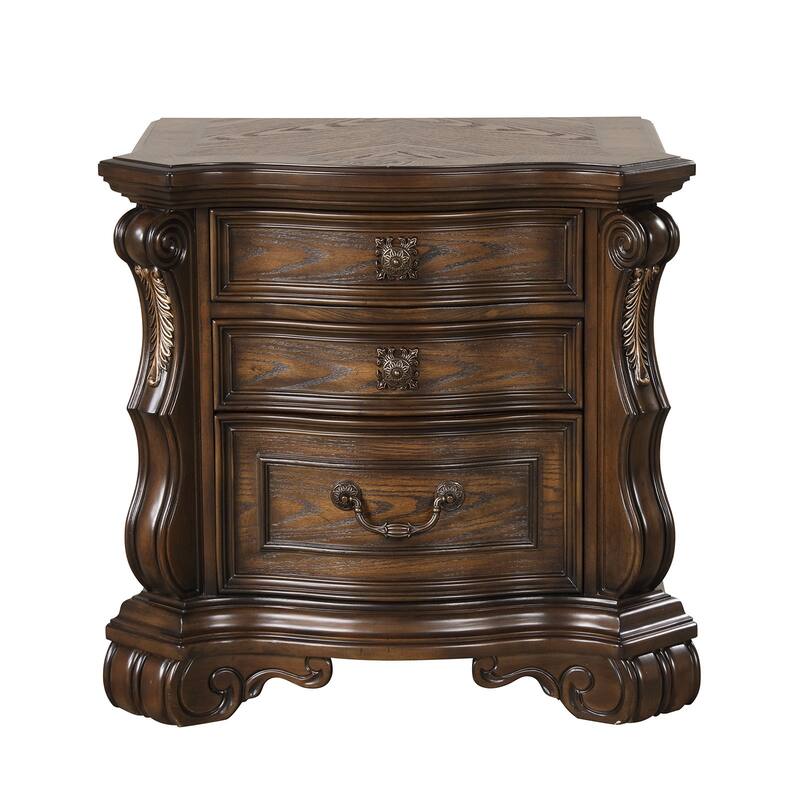 Traditional Nightstand with USB Port - Dark Brown Finish & Extended Corbels