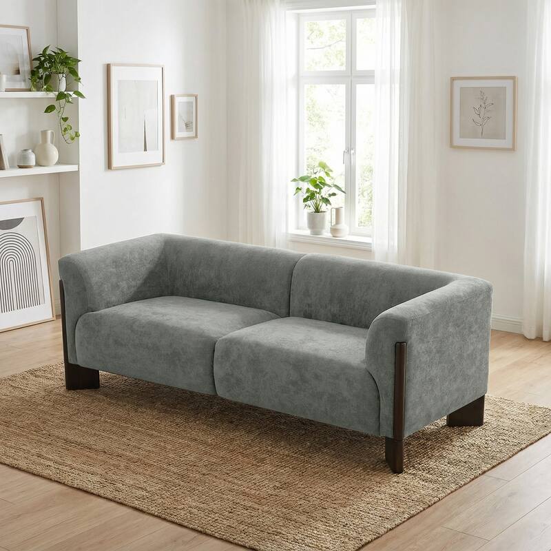 81" Wide Upholstered Velvet/ Chenille Roomy Loveseat Sofa - Grey-Chenille