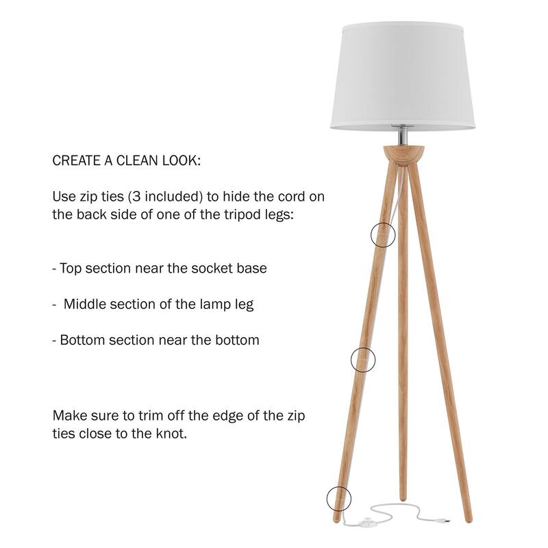 Lavish Home Tripod Floor Lamp with LED Bulb and Natural Oak Wood Base