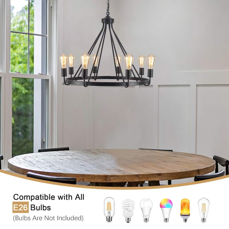 8-Light Candlestick Circle Wagon Wheel Foyer Chandelier Linear Island Chandelier Lighting for Dining Room