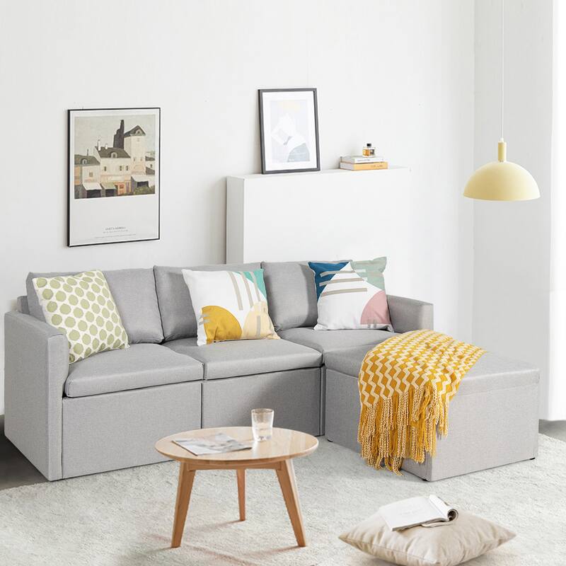Gymax Convertible L-shaped Sectional Sofa Couch Chaise w/ Ottoman - See Details
