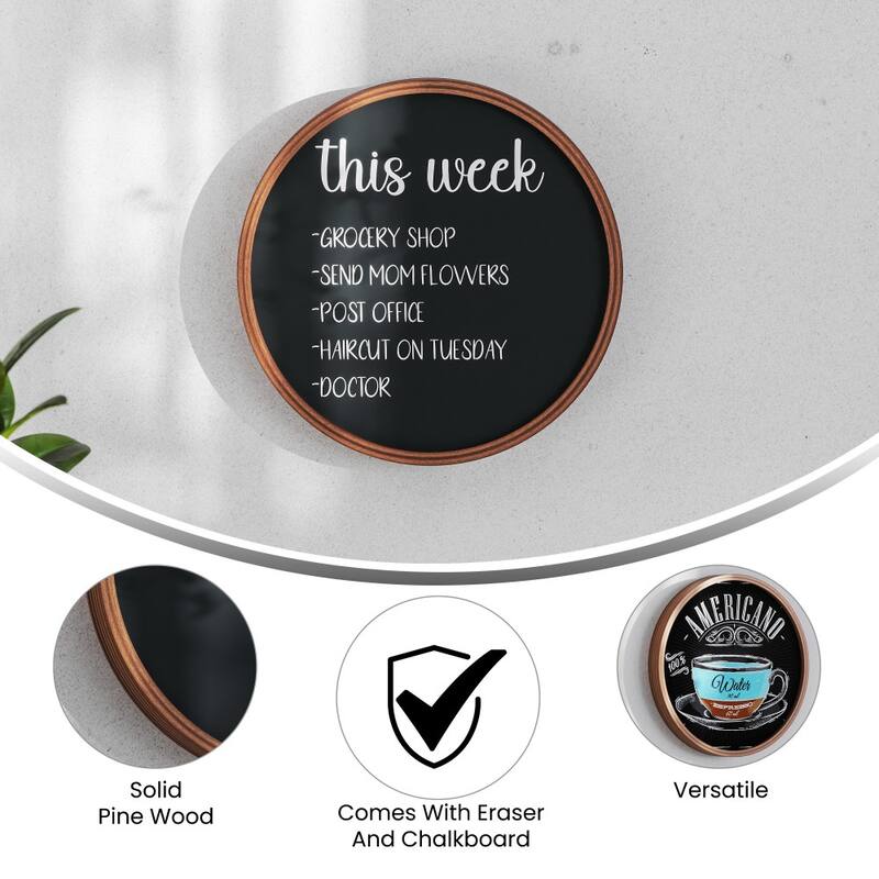 Set of 2 Commercial Grade Round Wood Framed Wall Mount Chalkboards