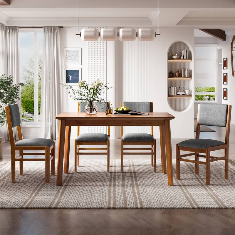 Modern 5 Piece Rectangle Wooden Dining Table Set 4 Person Dining Table Set with Kitchen Table and 4 Upholstered Chairs