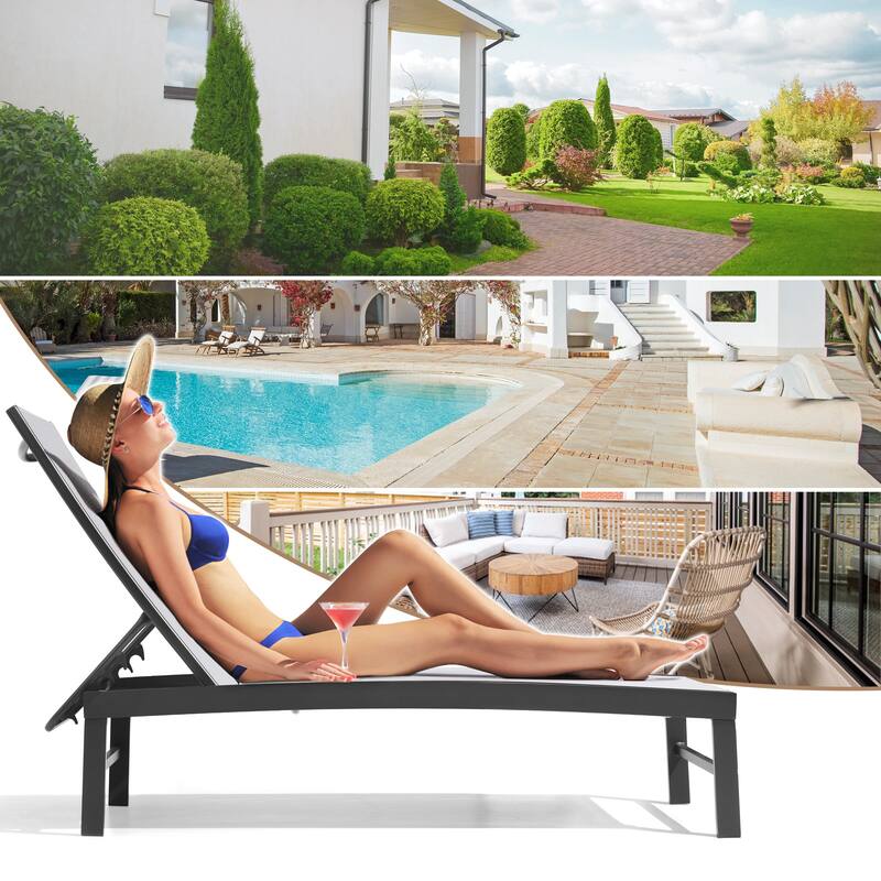 VredHom Outdoor Aluminum Adjustable Chaise Lounge Chairs (Set of 2) - 60.4 in L * 24.6 in W * 16.1/40.8 in H