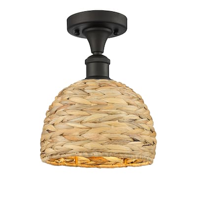 Innovations Lighting Woven Rattan - 1 Light 8" Semi-Flush Mount