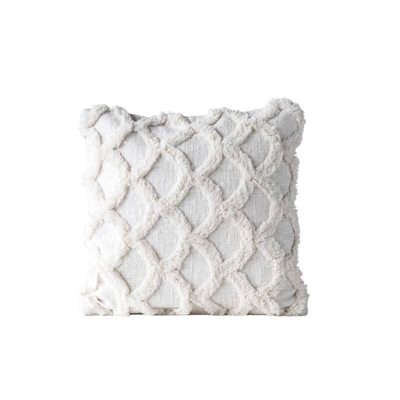 Cotton Tufted Chenille Pillow with Scallop Pattern - White