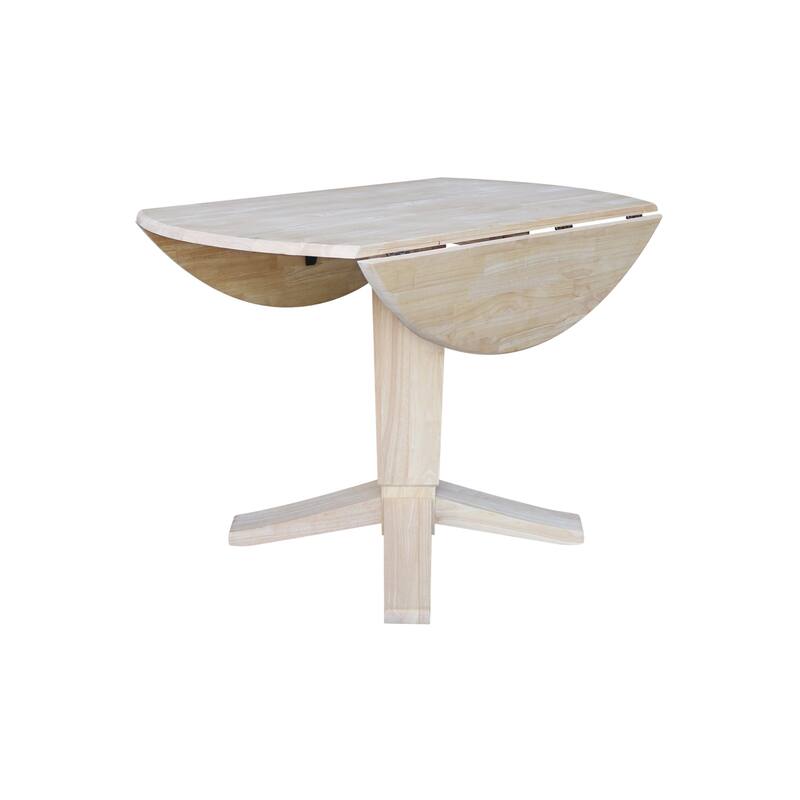42 in Solid Wood Round Dual Drop Leaf Pedestal Dining Table