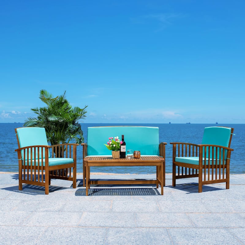 SAFAVIEH Outdoor Rocklin 4-piece Conversation Patio Set - Natural/Aqua