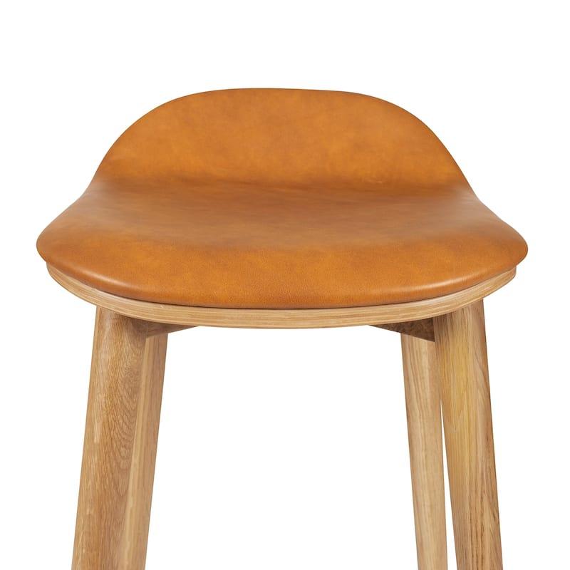 Poly & Bark Notello Leather Counter Stool - 26" Seat Height Solid Oak Wood Frame