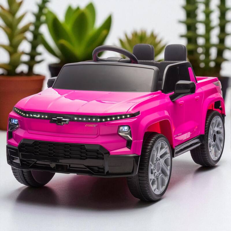 24V Licensed Chevrolet Silverado Kids Ride-On Car with Parent Control, Bluetooth, LED Lights, and Four-Wheel Suspension - Pink