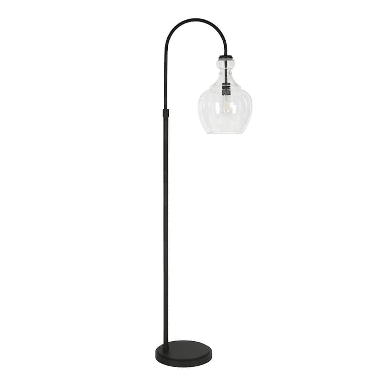 Metal Arched Floor Lamp with Dome Glass Shade and Foot Switch - 19” x 12” x 70” (D x W x H)