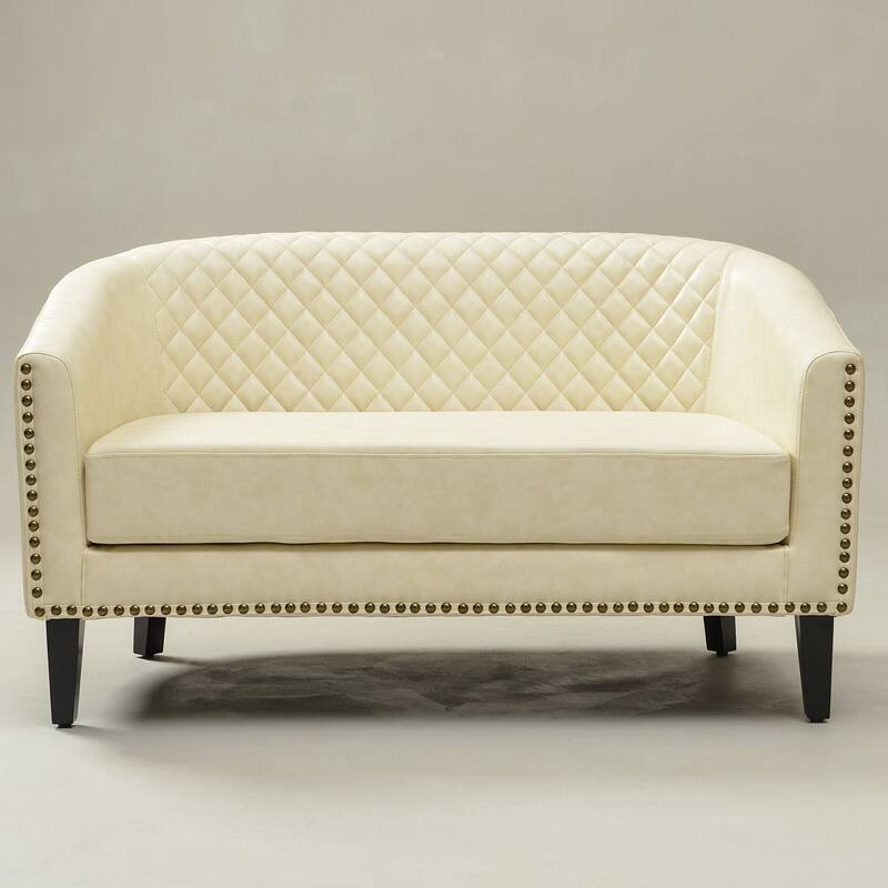 KINWELL 50"W Tufted Faux Leather Upholstered Small Loveseat Sofa