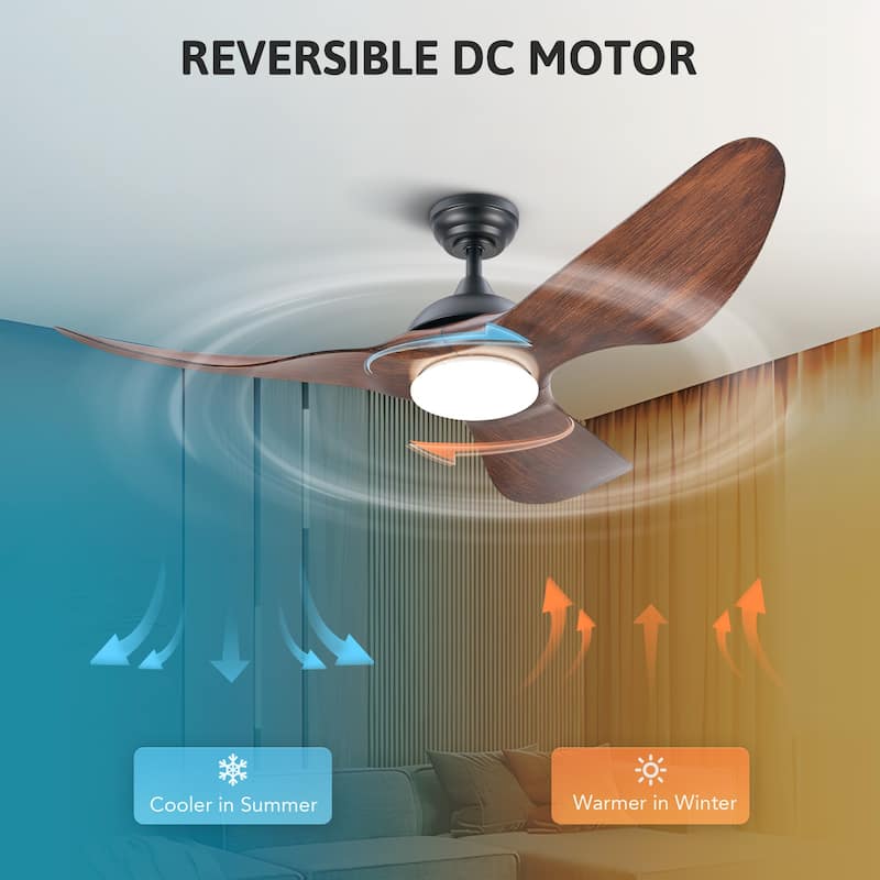 52" Outdoor Wet-Rated Waterproof LED Ceiling Fan with Dimmable Light and Remote Control
