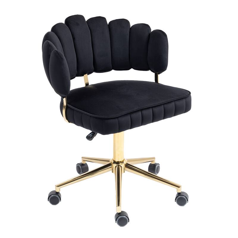 Velvet Home Office Desk Chair, Height Adjustable Task Chair, Armless Single Chair with Wheels, 360° Swivel Vanity Chair - N/A