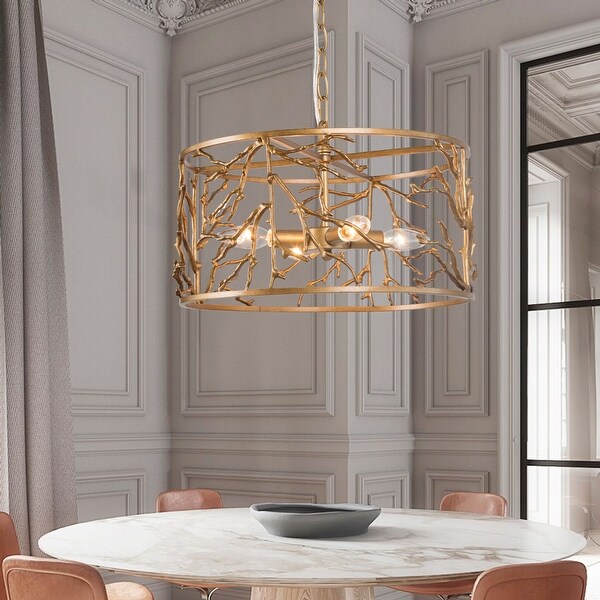 Besa Mid Century Modern Brass 4 Light Gold Drum Chandelier for Dining Room On Sale Bed Bath Beyond 32813518