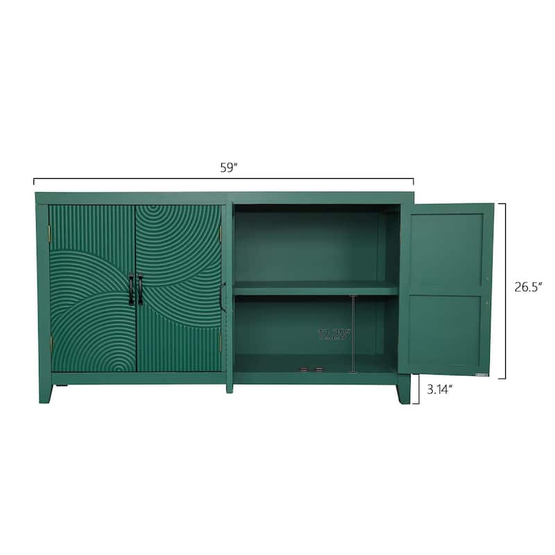 59" Mid Century Modern Accent Cabinet with 4 Doors, Green Wood Buffet Storage Cabinet for Living Room, Dining Room