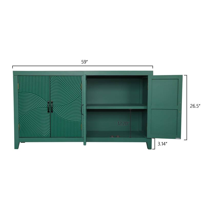 Sideboard Cabinet with 4 Doors & Metal Handles, Wooden Kitchen Pantry Cabinet, Entryway Table with 2 Storage Shelves