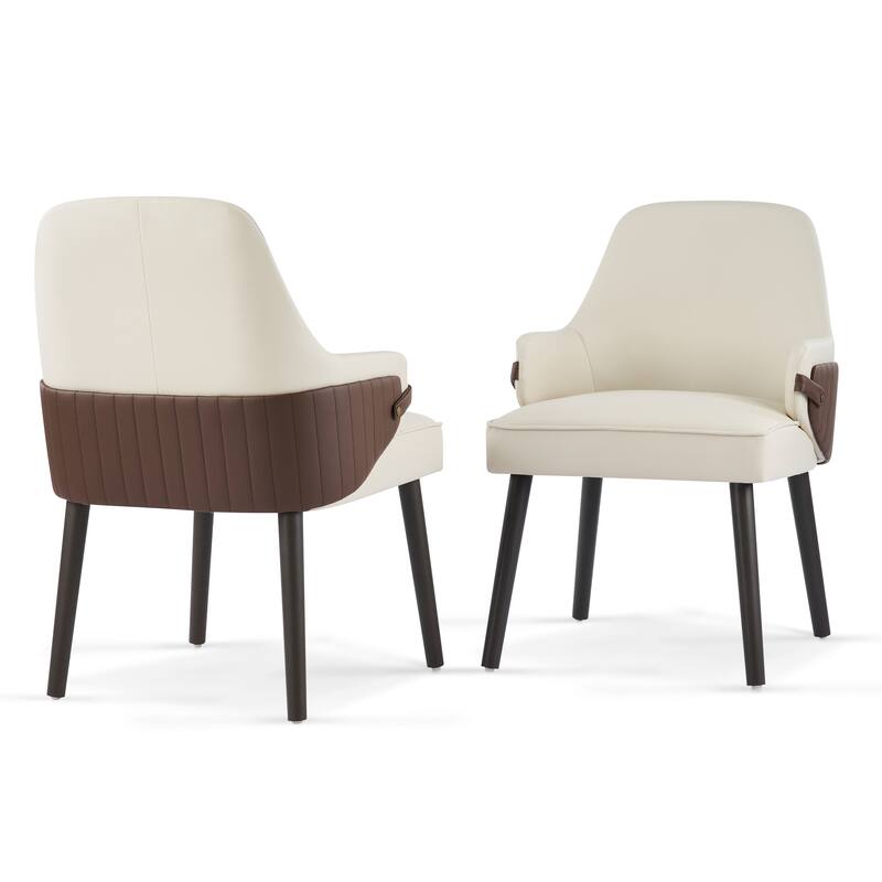 Christopher Knight Home - Modern Upholstered Dining Chair Set with Two-Tone Fabric Armchair Design - Beige+Brown