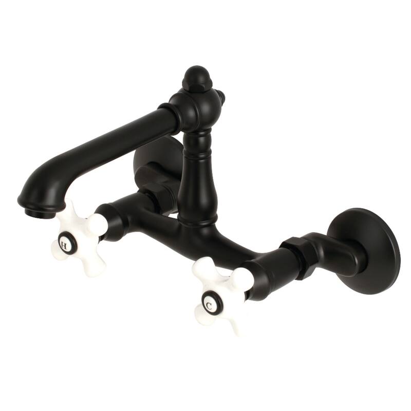 Kingston Brass English Country 6 in. Adjustable Center Wall Mount Kitchen Faucet - Matte Black