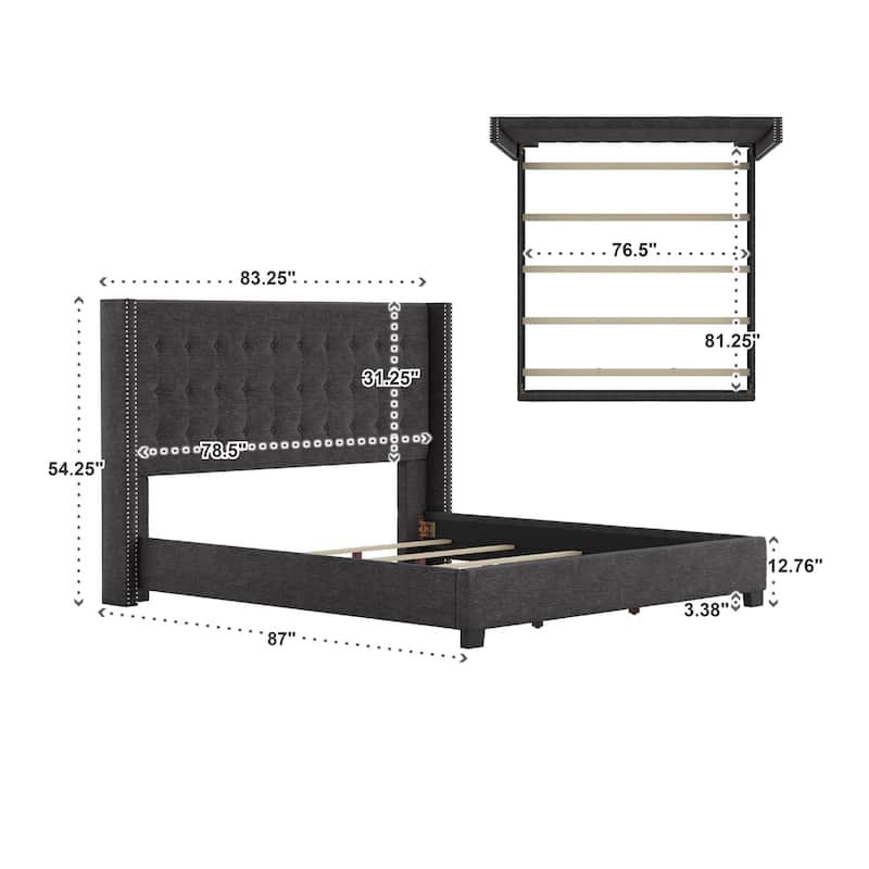 Melina Tufted Linen Wingback Platform Bed by iNSPIRE Q Bold