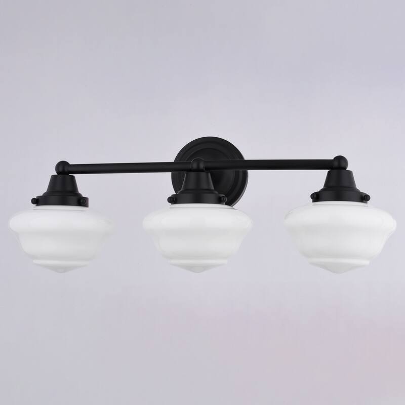 VAXCEL Eastgate Bathroom Vanity Wall Light Fixture, White Frosted Opal Glass Schoolhouse Shade, Dimmable, LED Compatible