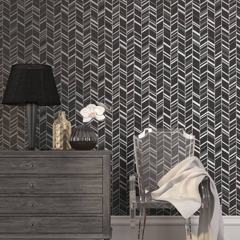 Galerie Wallcoverings Special FX 2 Collection Glitter Chevron Mylar on Non-woven Wallpaper Roll