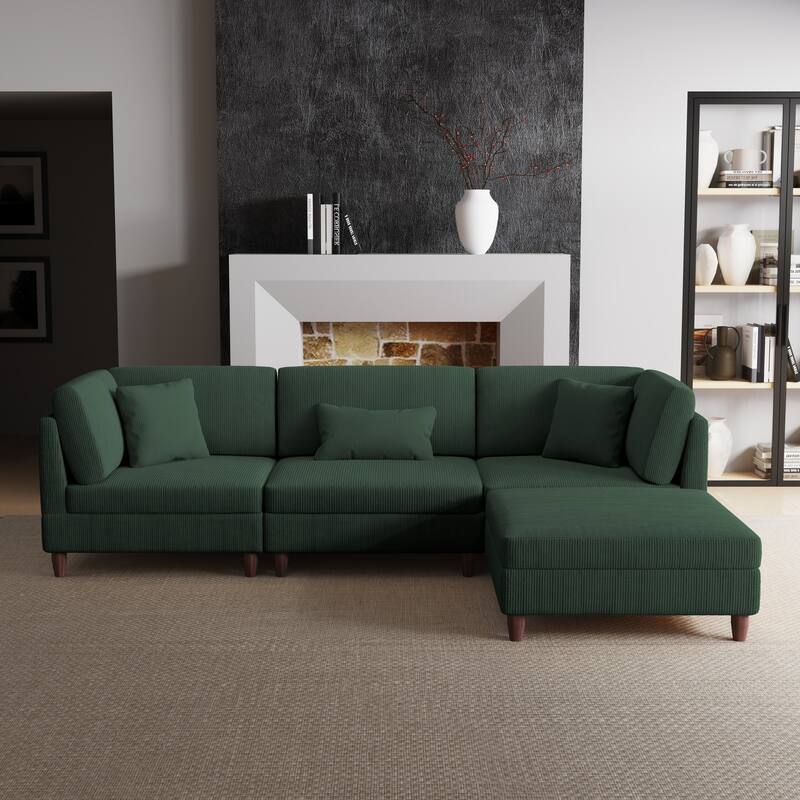Corduroy Modular Sectional Sofa Set With Ottoman