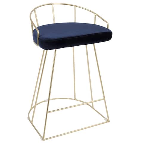 Canary Contemporary Counter Stool in Gold and Velvet (Set of 2)
