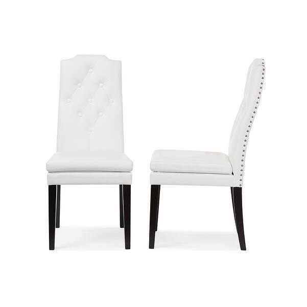 Dylin White Faux Leather Button-Tufted Nail heads Trim Dining Chair - 2pcs