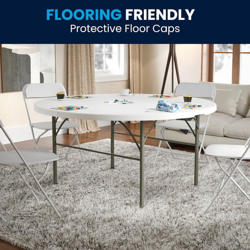 5-Foot Round Bi-Fold Plastic Folding Table with Carrying Handle - 60.5"W x 60.5"D x 29.5"H