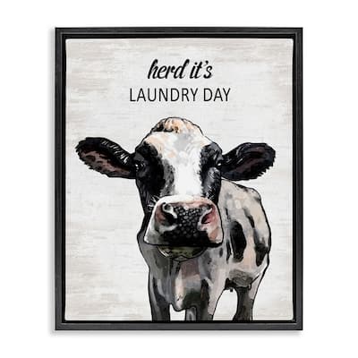 Stupell Herd It's Laundry Day Cow Framed Floater Canvas Wall Art Design By Lettered and Lined