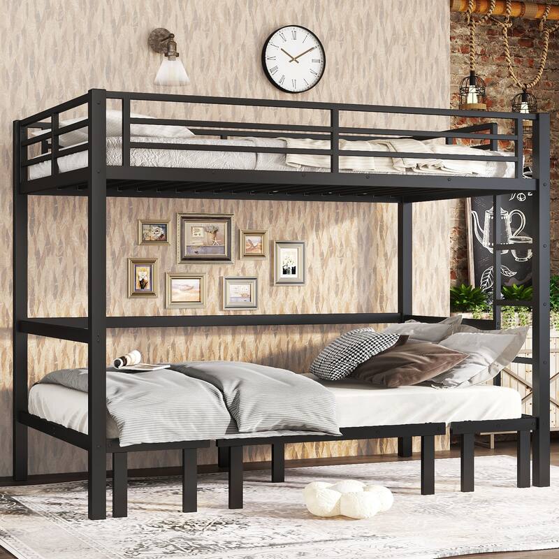 Pull-Out Metal Bunk Bed Set, Twin XL Over Twin XL Size with 3-Section Lower Bunk Extension