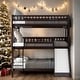 preview thumbnail 1 of 41, Modren Full Over Full Over Full Triple Bunk Bed with Built-in Ladder and Slide,Guardrails For Bedroom Espresso