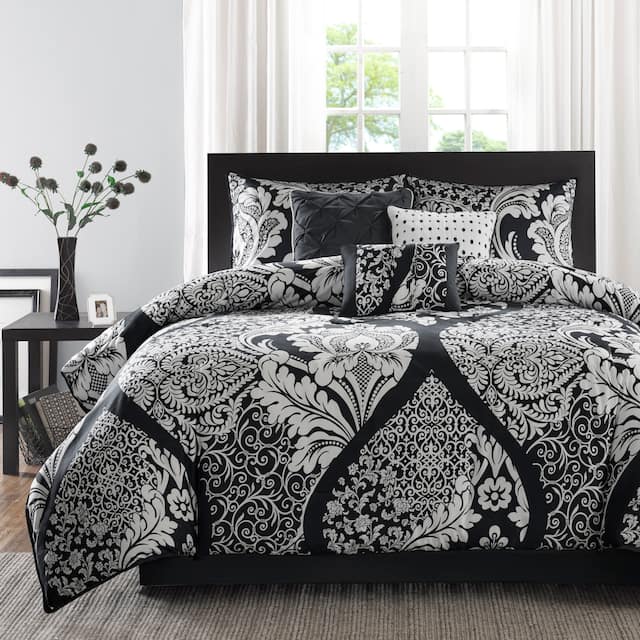 Madison Park Marcella 7 Piece Cotton Printed Comforter Set - Black - King