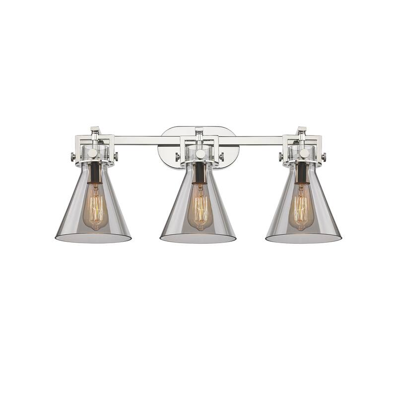 Innovations Lighting Newton Cone - 3 Light 7" Wall-Mounted Bath Vanity Light - Polished Nickel/Plated Smoke