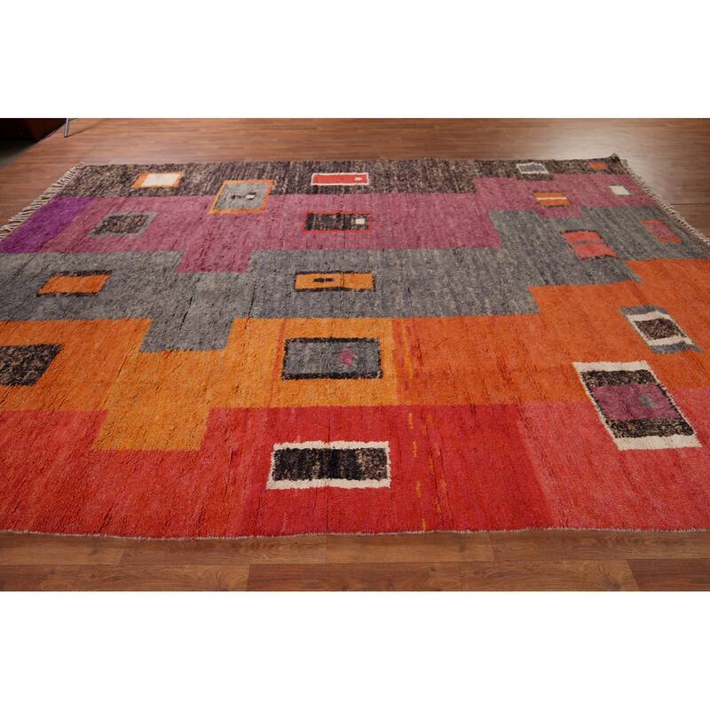 Geometric Moroccan Oriental Rug Handmade Multi-Color Wool Carpet - 8'10" x 12'4"