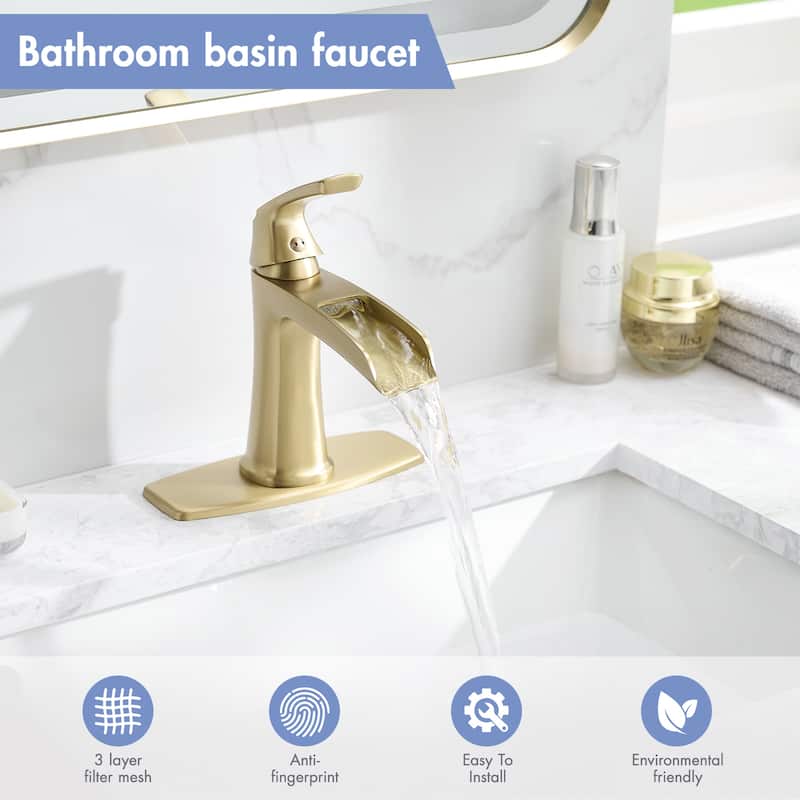 Single hole 1-handle Waterfall Handle Bathroom Sink Faucet with Drain with Deck Plate