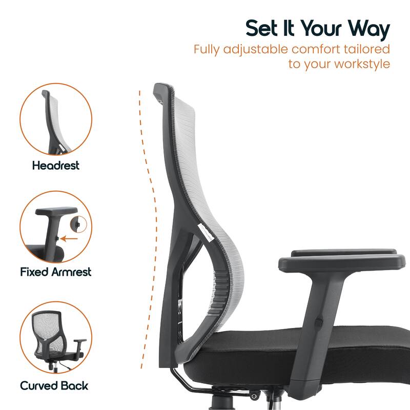 Glen Ergonomic Swivel Adjustable Mesh Exceutive Office Desk Chair with Lumbar Support, Arms & Cotton Seat for Home Office