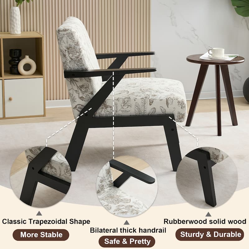 Upholstered Accent Chair, Lounge Arm Chair with Solid Wood Frame