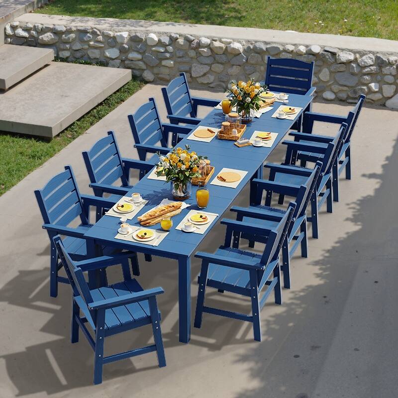 WINSOON 12-Piece HIPS All Weather Outdoor Patio Dining Sets 2-Tables and 10-Chairs - Navy