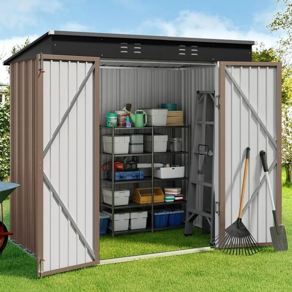 Otryad 6 Ft. W X 4 Ft. D Outdoor Storage Shed, Metal Garden Shed All Weather Tool Shed For Garden, Backyard, Black (24 Sq. Ft.) QS-YQ491 - The Home Depot
