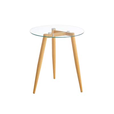 Danya B. Van Beuren Side Table with Modern Metal Taper Legs and Clear Glass Tabletop - Beech