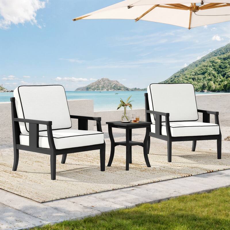 Wood Patio Bistro Set with Water-Resistant Cushions(Set of 3) - Beige/Black