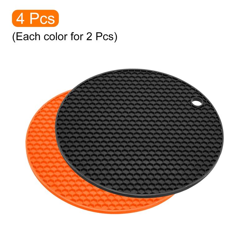 4pcs Silicone Table Trivet Mat Non-Slip Heat Resistant Pads - Orange+Black