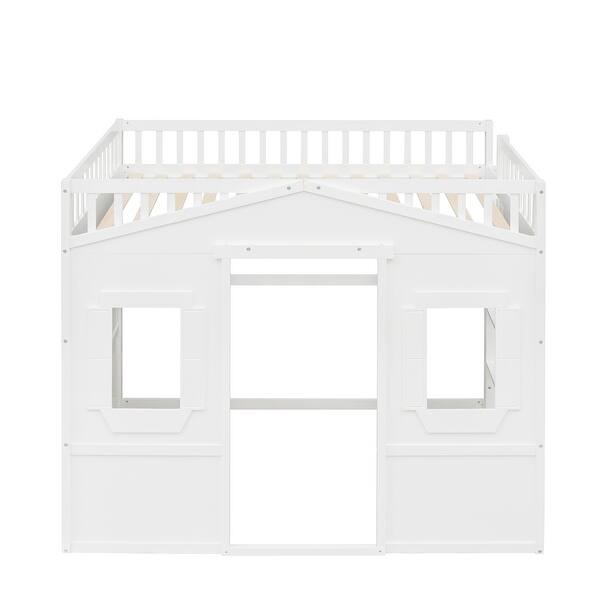 slide 2 of 14, Full Wooden House Loft Bed with Ladder & Windows - Durable and Stylish White - Full