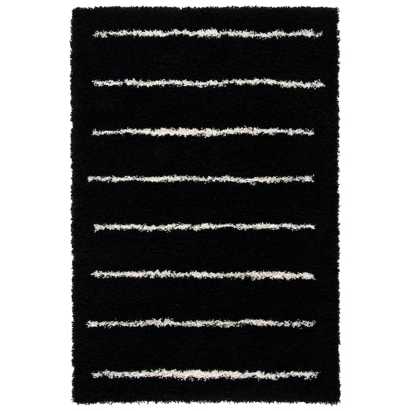SAFAVIEH Venus Shag Zoea 1.75-inch Thick Rug - 6'7" Square - Black/Ivory