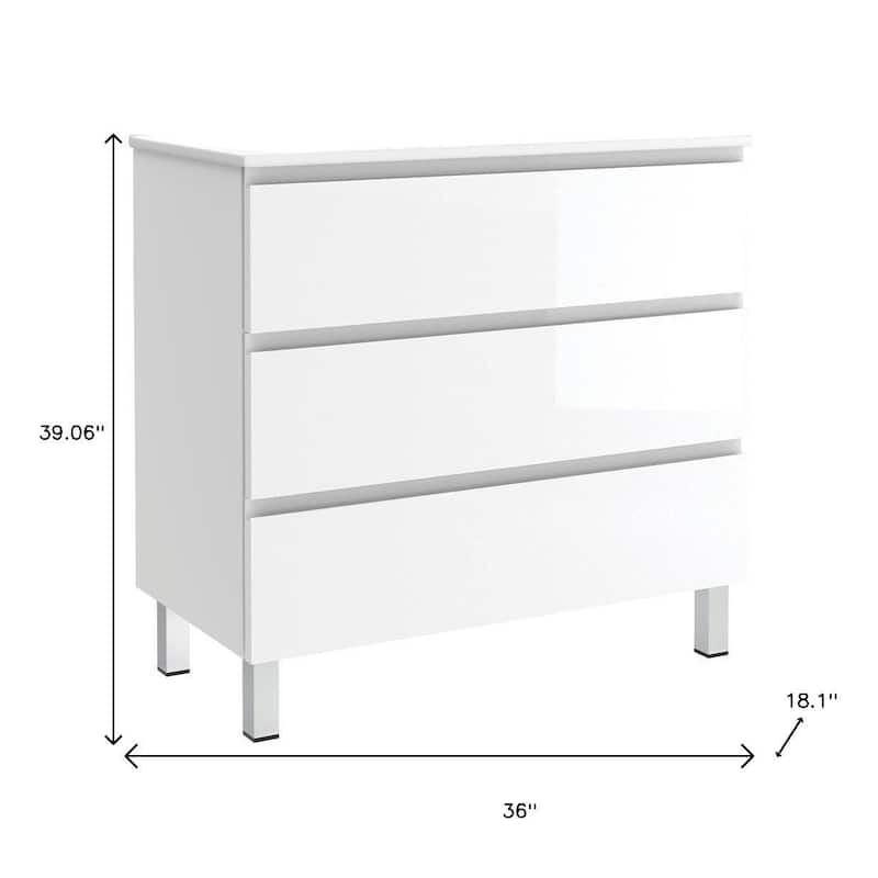 HomeRoots 36" White Wood Freestanding Bathroom Vanity With White Sink And Three Drawers - 36.00 in. x 39.06 in. x 18.10 in.