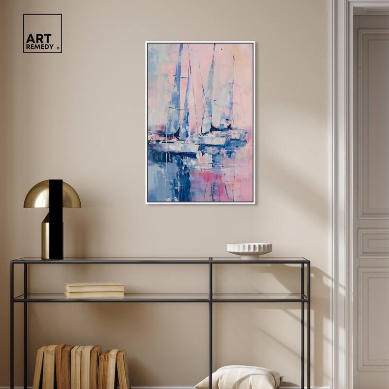 Art Remedy Pastel Sea Breeze Framed Sailing 1 Piece Canvas Wall Art