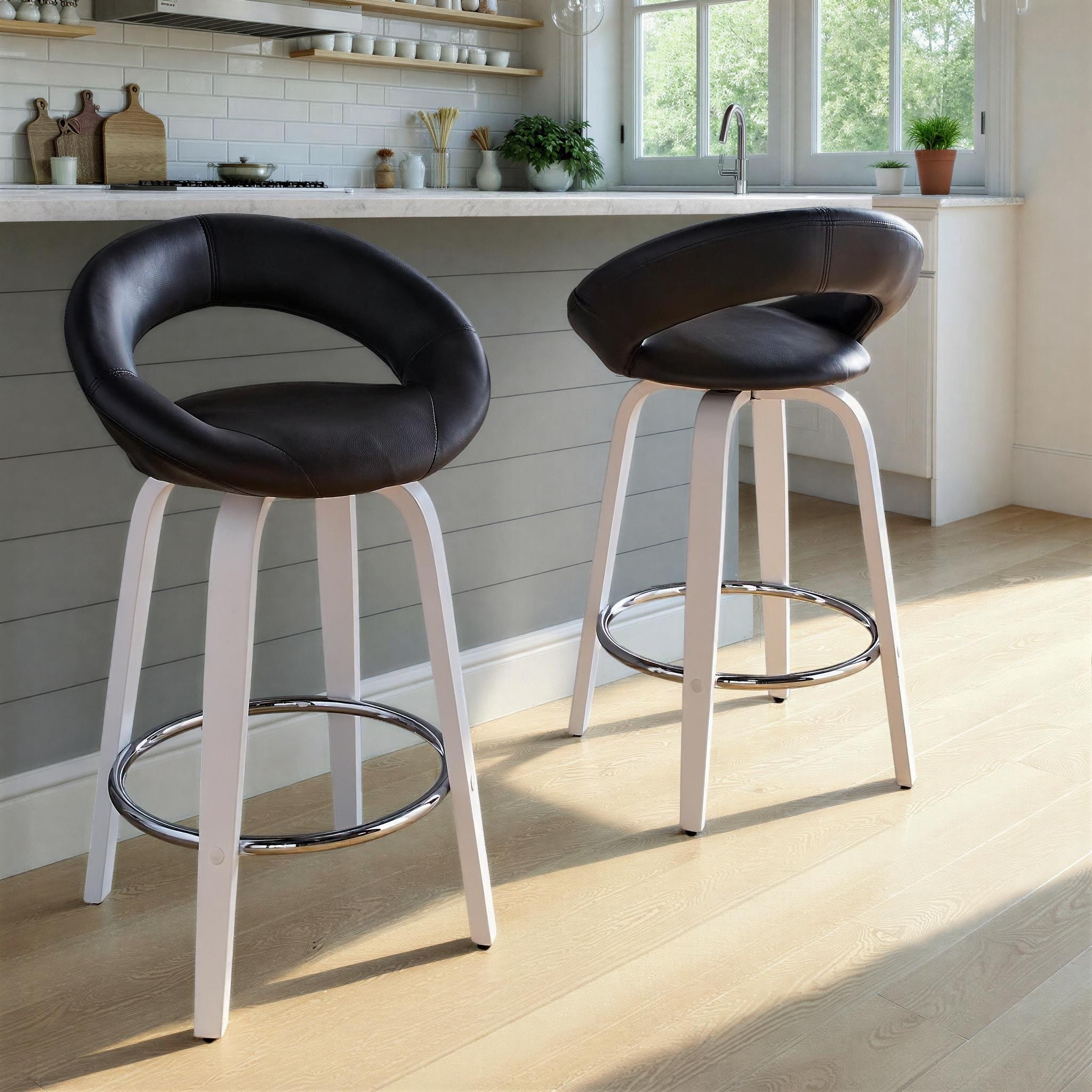 Porch & Den Penny 26" Fixed-Height Counter Stool with White Bent Wood Legs - Set of 2