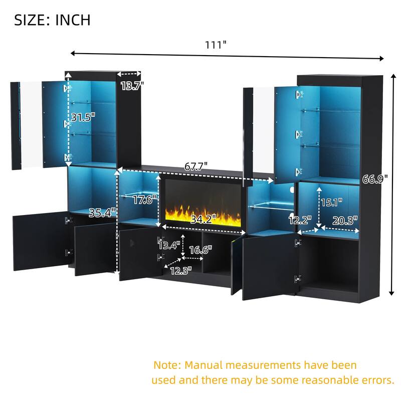 High Gloss Media Console with 34.2" Electric Fireplace - Stylish TV Stand with LED Lighting